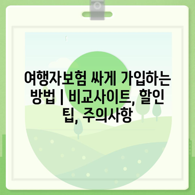 여행자보험 싸게 가입하는 방법 | 비교사이트, 할인 팁, 주의사항