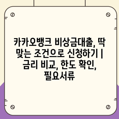 카카오뱅크 비상금대출, 딱 맞는 조건으로 신청하기 | 금리 비교, 한도 확인, 필요서류