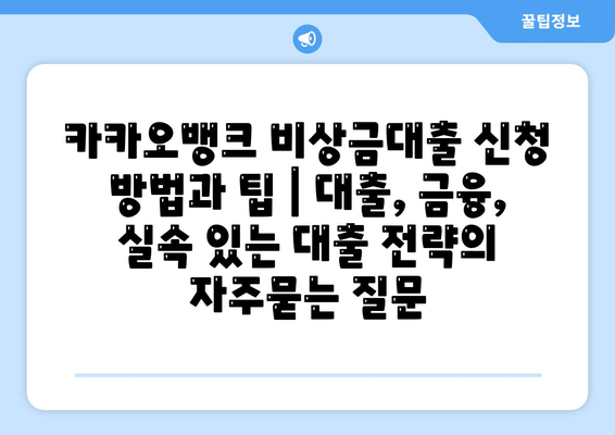 카카오뱅크 비상금대출 신청 방법과 팁 | 대출, 금융, 실속 있는 대출 전략