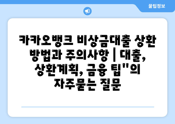 카카오뱅크 비상금대출 상환 방법과 주의사항 | 대출, 상환계획, 금융 팁"