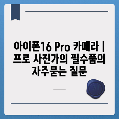 아이폰16 Pro 카메라 | 프로 사진가의 필수품