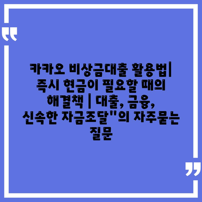 카카오 비상금대출 활용법| 즉시 현금이 필요할 때의 해결책 | 대출, 금융, 신속한 자금조달"