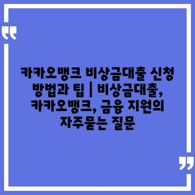 카카오뱅크 비상금대출 신청 방법과 팁 | 비상금대출, 카카오뱅크, 금융 지원