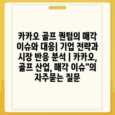 카카오 골프 퀀텀의 매각 이슈와 대응| 기업 전략과 시장 반응 분석 | 카카오, 골프 산업, 매각 이슈"