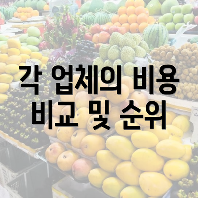 각 업체의 비용 비교 및 순위