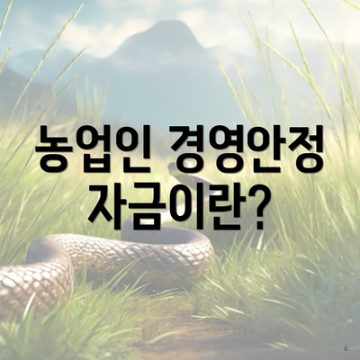 농업인 경영안정자금이란?