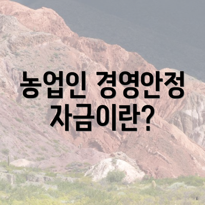 농업인 경영안정자금이란?