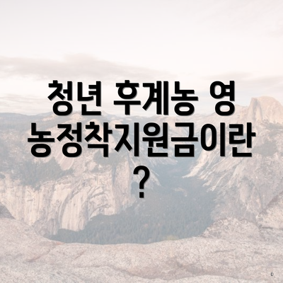 청년 후계농 영농정착지원금이란?