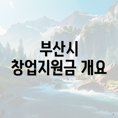 부산시 창업지원금 개요